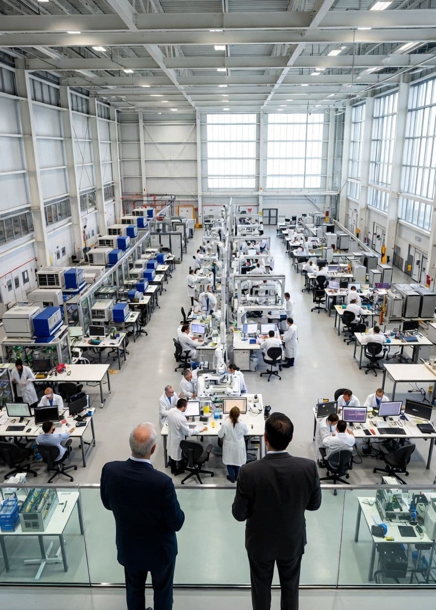 A biorepository floor seen from a mezzanine